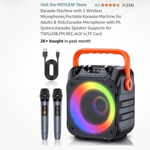 MOYLEAF Karaoke Speaker with LED Lights - Black and Orange